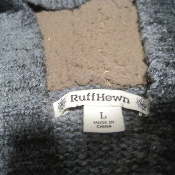 RUFF HEWN Women's Grey and Brown Wool Blend Knit Hooded Button Cardigan Size L - Picture 4 of 5